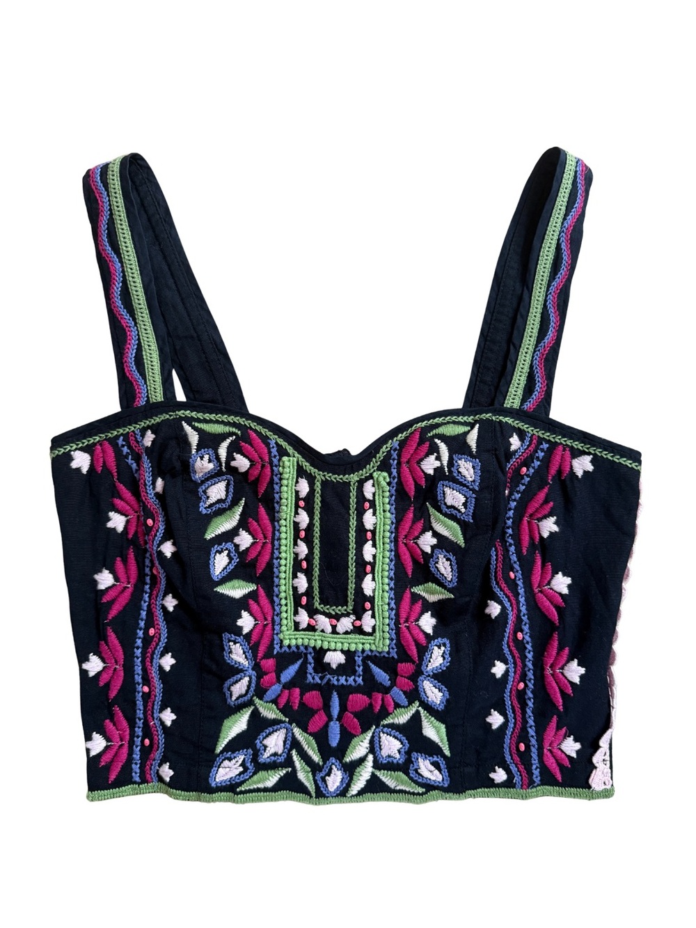 NWT Anthropologie Crop Top Embroidered Boho Black Floral Size 4 - Picture 2 of 13